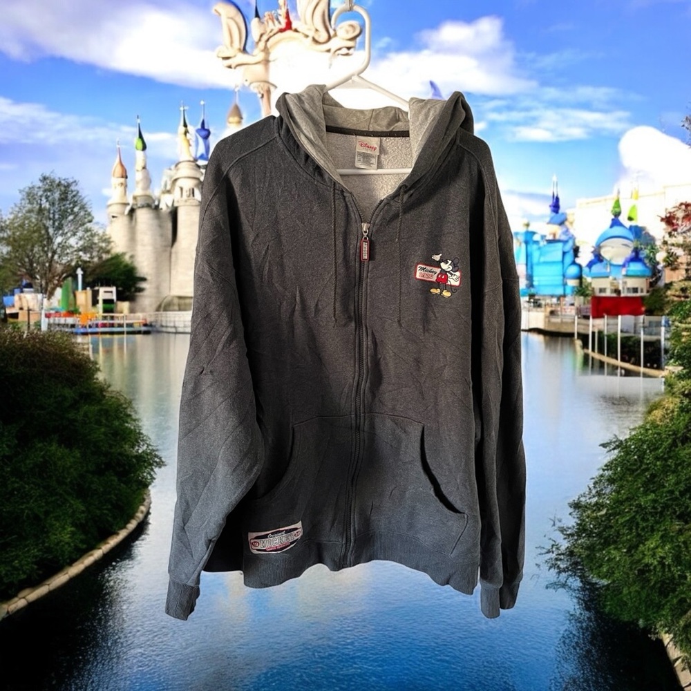 Disney Store Unisex XXL Full Zip Gray Mickey 1928 Hooded Sweatshirt